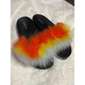 Azalea Wang cute fluffy flat sandals